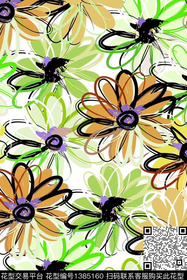 花卉038-4.jpg - 1385160 - 菊花 花卉 花瓣 - 数码印花花型 － 女装花型设计 － 瓦栏