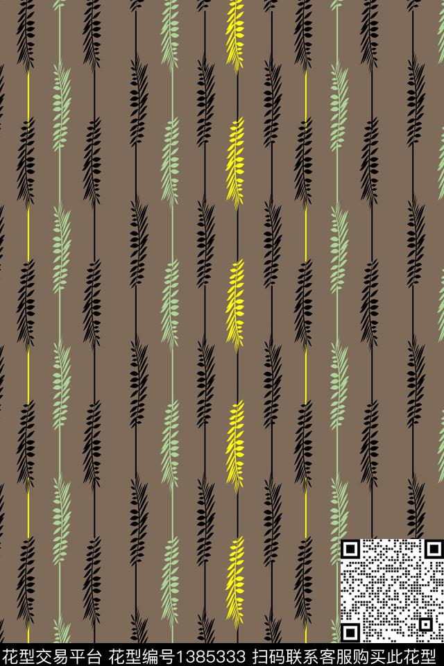 箭在弦上.jpg - 1385333 - 绿植树叶 满版散花 条纹 - 传统印花花型 － 男装花型设计 － 瓦栏