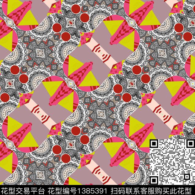 几何   民族风.jpg - 1385391 - 几何 数码花型 民族风 - 数码印花花型 － 女装花型设计 － 瓦栏