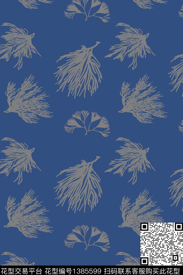 添枝加叶.jpg - 1385599 - 满版散花 时尚 绿植树叶 - 传统印花花型 － 女装花型设计 － 瓦栏