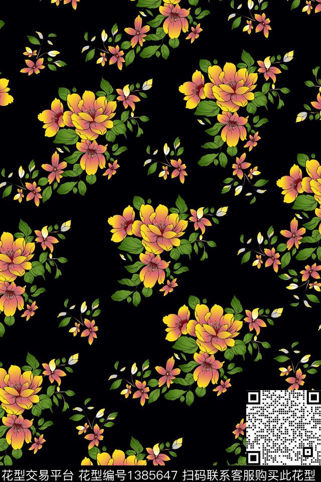 yc1202.jpg - 1385647 - 花卉 植物 手绘 - 数码印花花型 － 女装花型设计 － 瓦栏