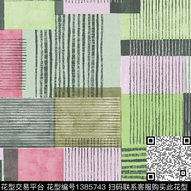 几何春夏花型条纹数码印花花型下载（图片编号: 1385743） - 瓦栏（Walan）