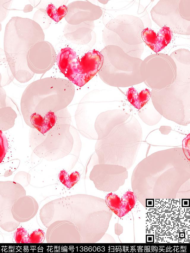 爱心水彩印花数码印花花型下载（图片编号: 1386063） - 瓦栏（Walan）