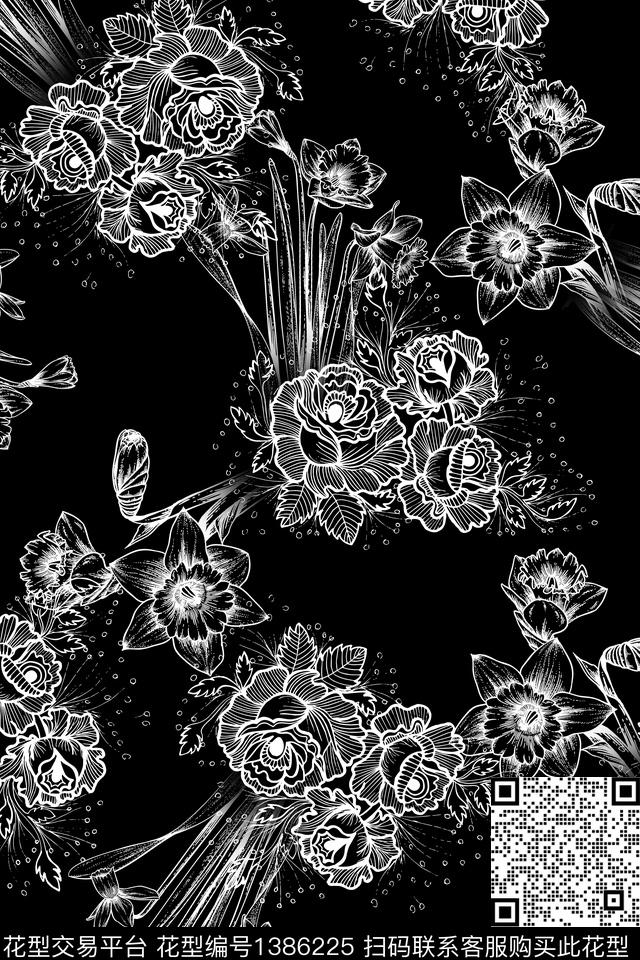 dq053.jpg - 1386225 - 黑白花型 年轻女性 抽象 - 数码印花花型 － 女装花型设计 － 瓦栏