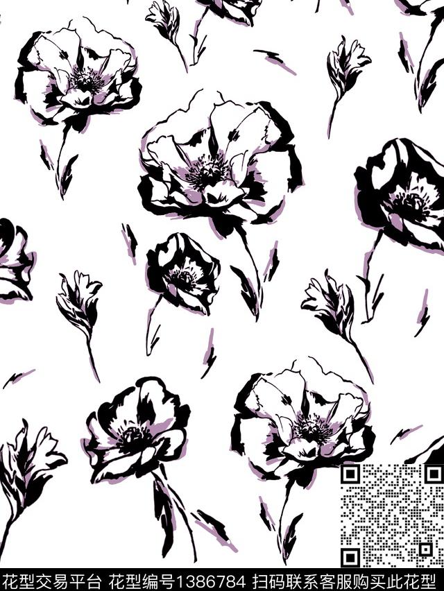花卉大牌风印花数码印花花型下载（图片编号: 1386784） - 瓦栏（Walan）