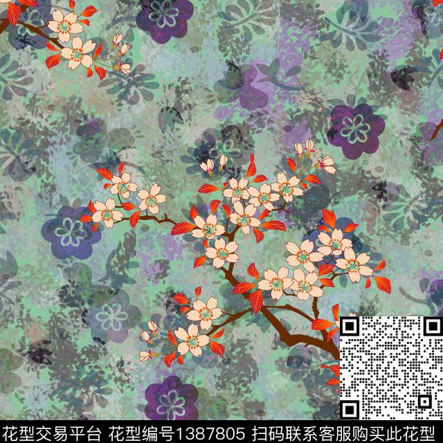 ASMYSJ0611.jpg - 1387805 - 数码花型 绿植树叶 花卉 - 数码印花花型 － 女装花型设计 － 瓦栏