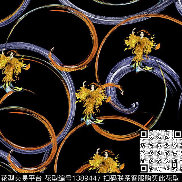 心花怒放花卉-女1.jpg - 1389447 - 几何 抽象花卉 跳舞女人 - 数码印花花型 － 女装花型设计 － 瓦栏