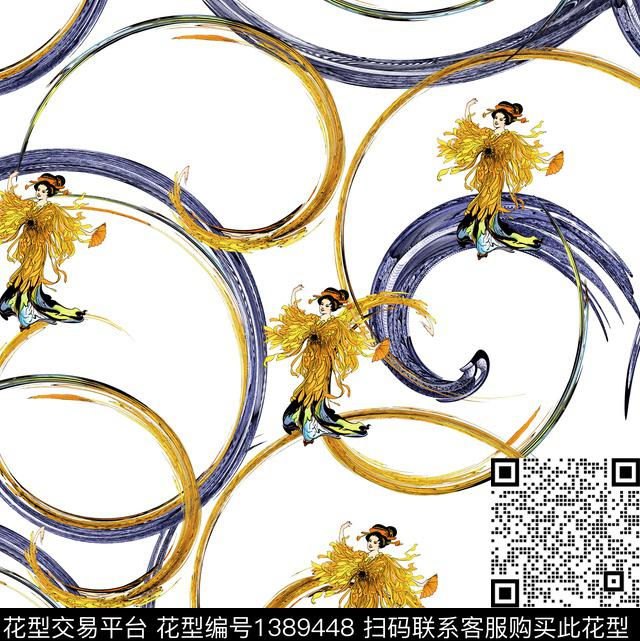 心花怒放花卉-女2.jpg - 1389448 - 几何 抽象花卉 跳舞女人 - 数码印花花型 － 女装花型设计 － 瓦栏