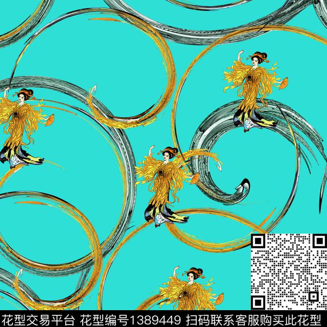 心花怒放花卉-女3.jpg - 1389449 - 几何 抽象花卉 跳舞女人 - 数码印花花型 － 女装花型设计 － 瓦栏