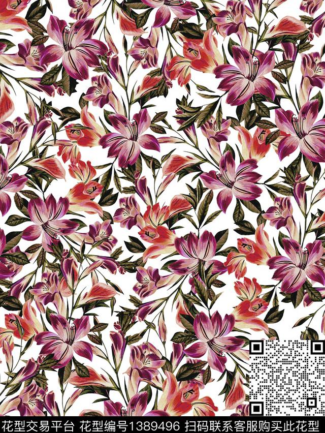 花卉大牌风印花数码印花花型下载（图片编号: 1389496） - 瓦栏（Walan）