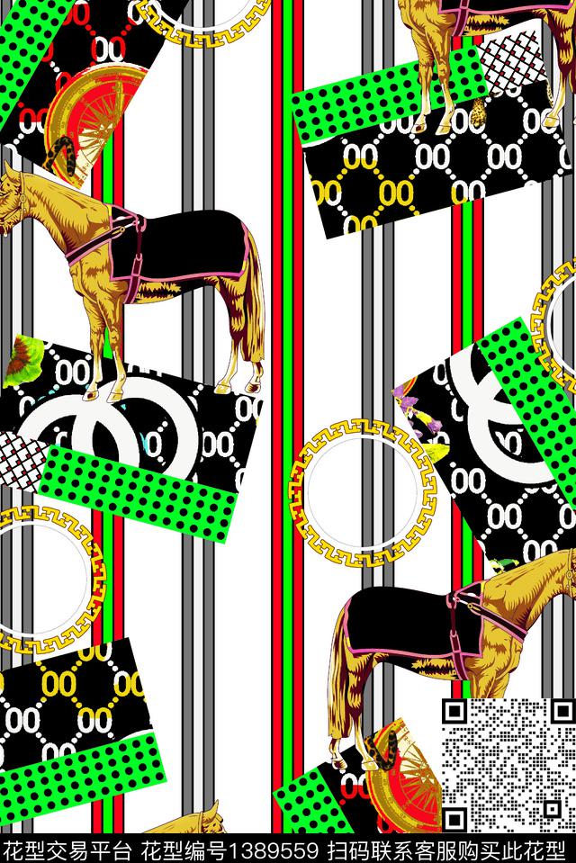 大牌格子和马结合.jpg - 1389559 - 时尚 动物纹 大牌风 - 数码印花花型 － 女装花型设计 － 瓦栏