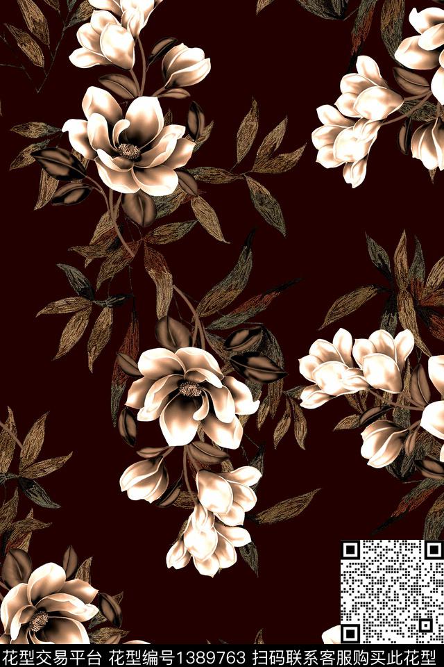 P607.jpg - 1389763 - 黑底花卉 花卉 大牌风 - 数码印花花型 － 女装花型设计 － 瓦栏