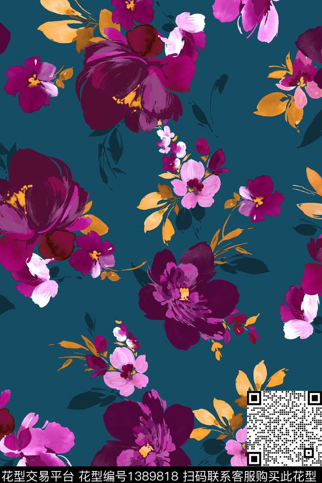 花卉大牌风休闲数码印花花型下载（图片编号: 1389818） - 瓦栏（Walan）