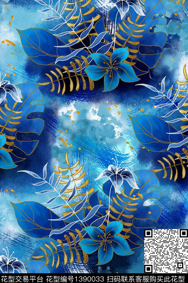 yc1218.jpg - 1390033 - 水彩 抽象 手绘花卉 - 数码印花花型 － 女装花型设计 － 瓦栏