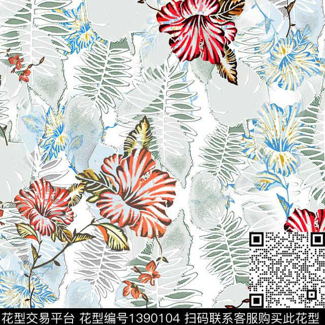 20201226-yyrd-1-00.jpg - 1390104 - 绿植树叶 花卉 异域热带印花 - 数码印花花型 － 女装花型设计 － 瓦栏
