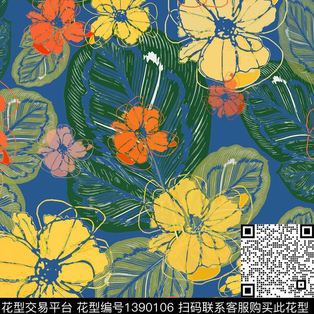 20201226-yyrd-2-2.jpg - 1390106 - 绿植树叶 花卉 异域热带印花 - 传统印花花型 － 女装花型设计 － 瓦栏