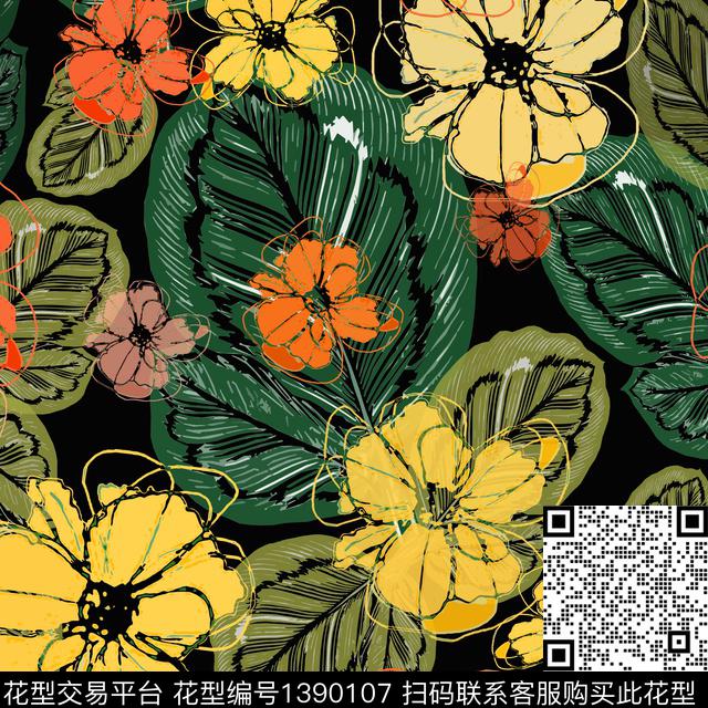 20201226-yyrd-2-00.jpg - 1390107 - 绿植树叶 花卉 异域热带印花 - 传统印花花型 － 女装花型设计 － 瓦栏