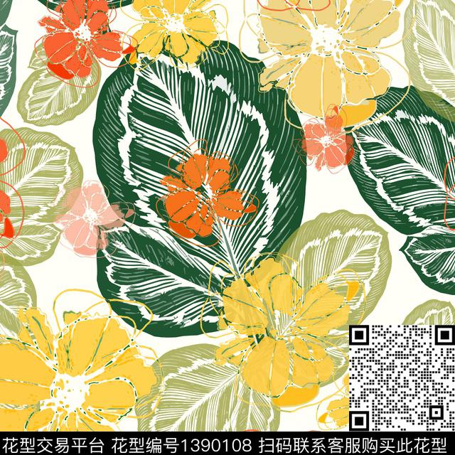 20201226-yyrd-2-3.jpg - 1390108 - 绿植树叶 花卉 异域热带印花 - 传统印花花型 － 女装花型设计 － 瓦栏