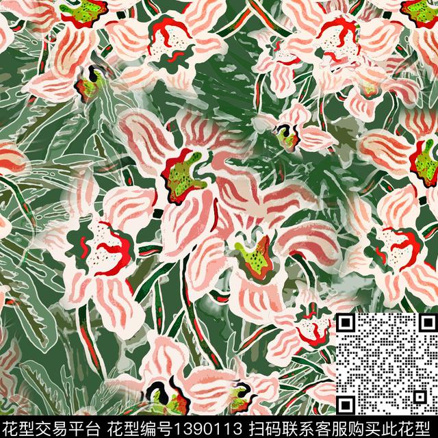 20201226-yyrd-4-00.jpg - 1390113 - 绿植树叶 花卉 异域热带印花 - 数码印花花型 － 女装花型设计 － 瓦栏