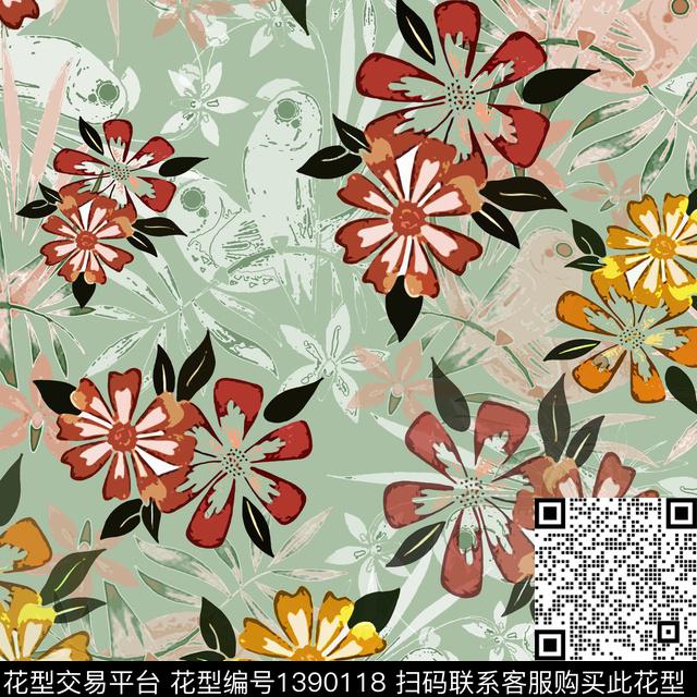 20201226-yyrd-5-3.jpg - 1390118 - 绿植树叶 花卉 异域热带印花 - 数码印花花型 － 女装花型设计 － 瓦栏