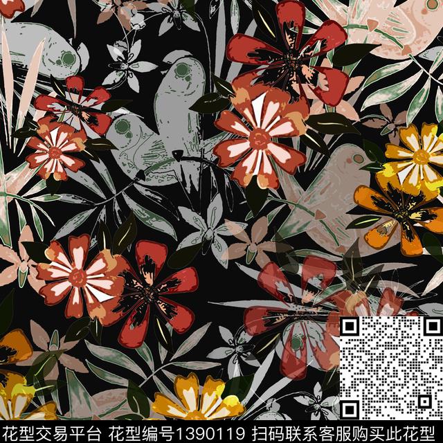 20201226-yyrd-5-4.jpg - 1390119 - 绿植树叶 花卉 异域热带印花 - 数码印花花型 － 女装花型设计 － 瓦栏