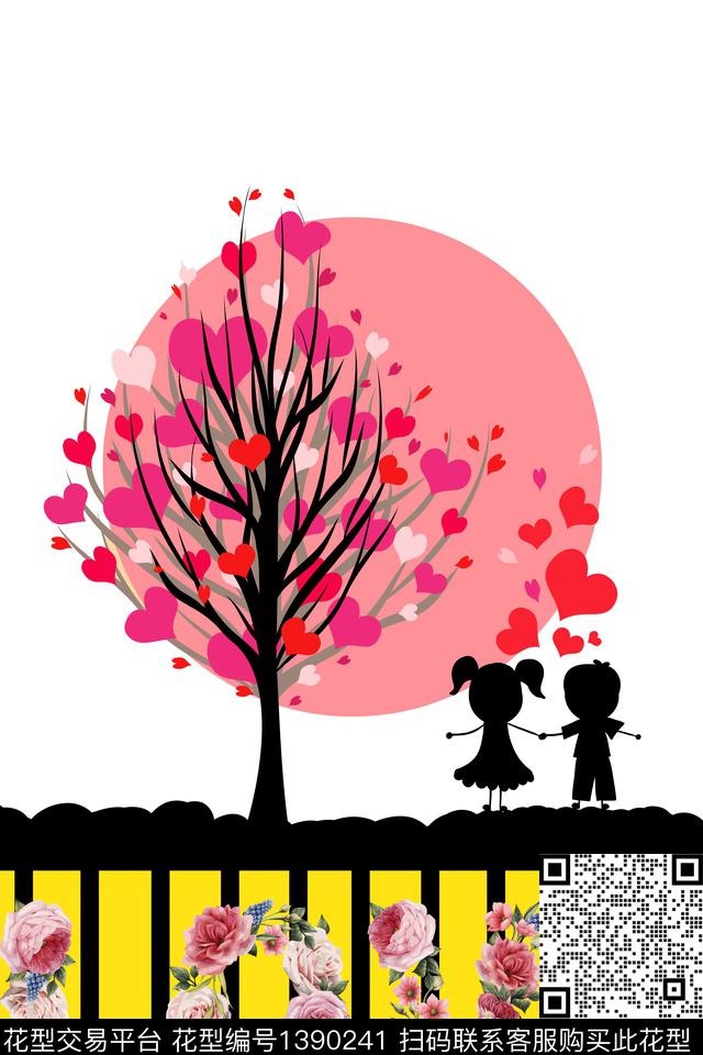 卡通手绘爱情恋爱风.jpg - 1390241 - 时尚 花卉 卡通 - 数码印花花型 － 女装花型设计 － 瓦栏