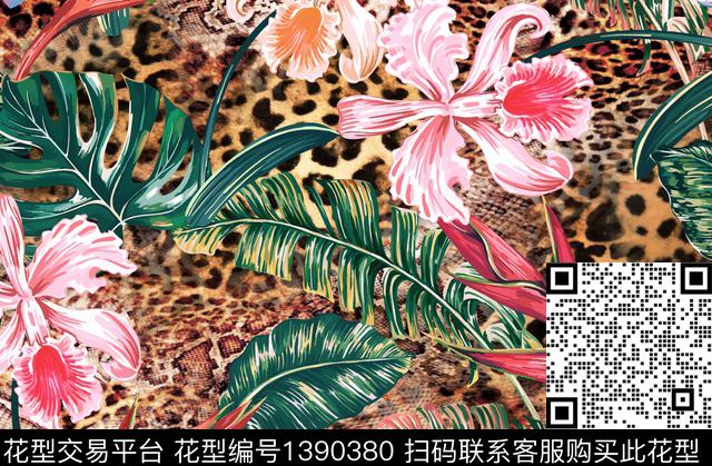 n104-12-21.jpg - 1390380 - 绿植树叶 豹纹 民族风 - 数码印花花型 － 女装花型设计 － 瓦栏