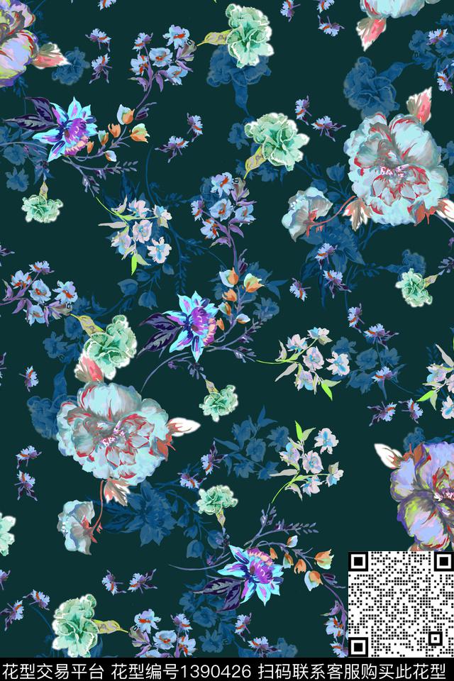 花卉107-2.jpg - 1390426 - 花卉 古典花纹 大牌风 - 数码印花花型 － 女装花型设计 － 瓦栏