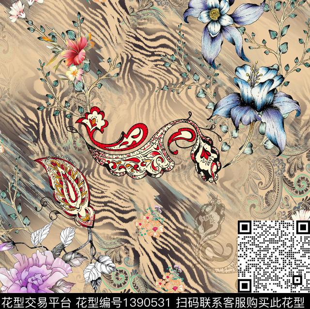 d5-A.jpg - 1390531 - 彩底花卉 抽象花卉 佩斯利 - 数码印花花型 － 女装花型设计 － 瓦栏