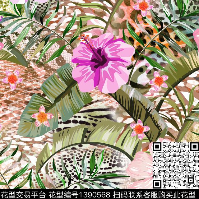 n105-12-21.jpg - 1390568 - 蛇纹 绿植树叶 豹纹 - 数码印花花型 － 女装花型设计 － 瓦栏