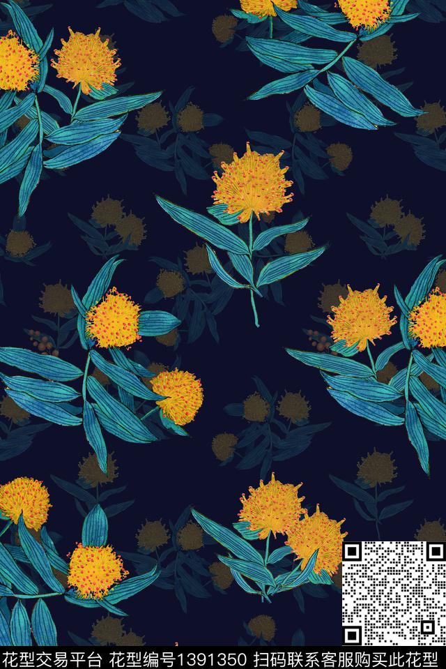 花卉大牌风休闲数码印花花型下载（图片编号: 1391350） - 瓦栏（Walan）