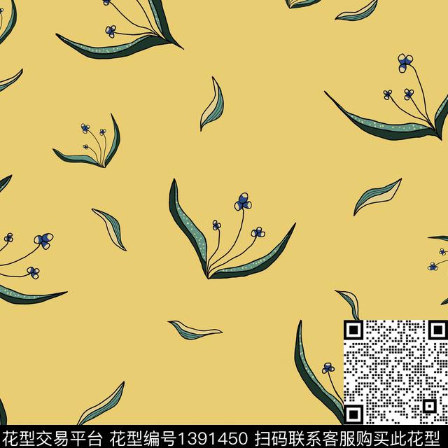 原创手绘植物花卉四方连续数码花型.jpg - 1391450 - 花卉 年轻女性 手绘 - 数码印花花型 － 女装花型设计 － 瓦栏