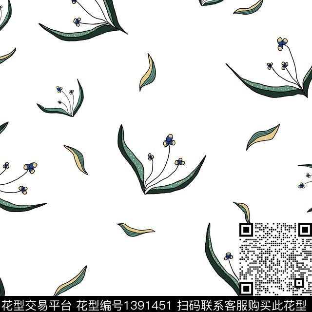 原创手绘植物花卉四方连续数码花型.jpg - 1391451 - 花卉 年轻女性 手绘 - 数码印花花型 － 女装花型设计 － 瓦栏