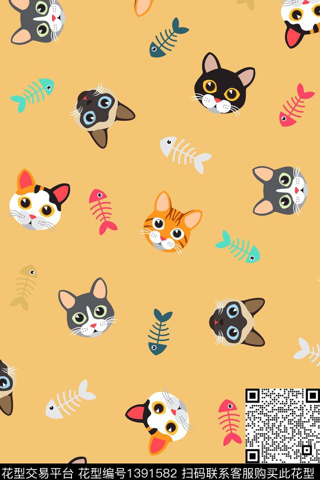 童装动物猫传统印花花型下载（图片编号: 1391582） - 瓦栏（Walan）