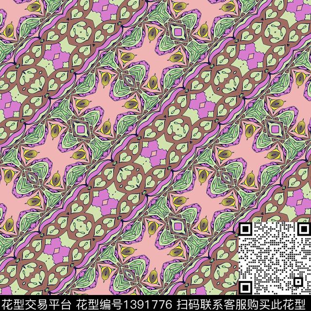 对称  条纹.jpg - 1391776 - 复古 波西米亚 抽象 - 数码印花花型 － 女装花型设计 － 瓦栏
