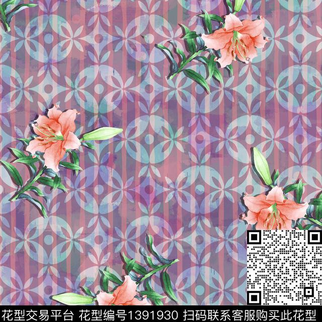 ASMYSJ0621.jpg - 1391930 - 绿植树叶 数码花型 花卉 - 数码印花花型 － 女装花型设计 － 瓦栏