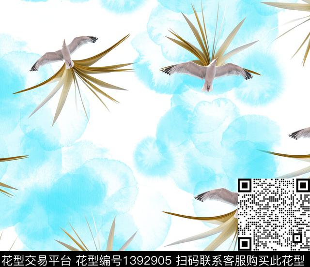 深海飞鸟花卉2.jpg - 1392905 - 烟雾 花卉 鸟 - 数码印花花型 － 女装花型设计 － 瓦栏