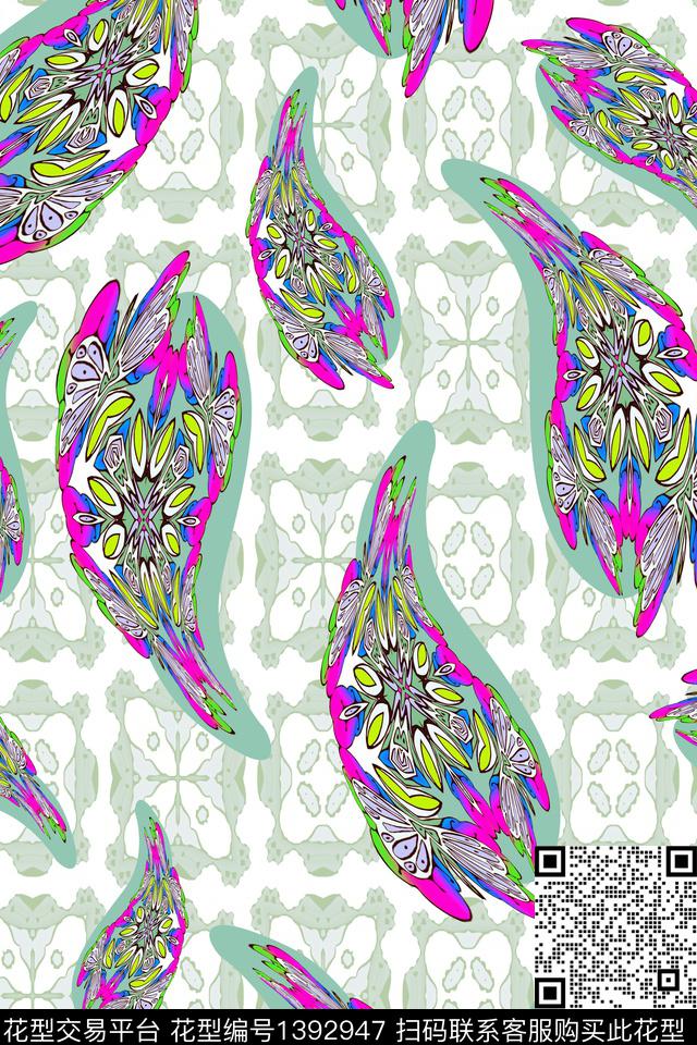 佩斯利.jpg - 1392947 - 民族风 佩斯利 抽象 - 数码印花花型 － 方巾花型设计 － 瓦栏