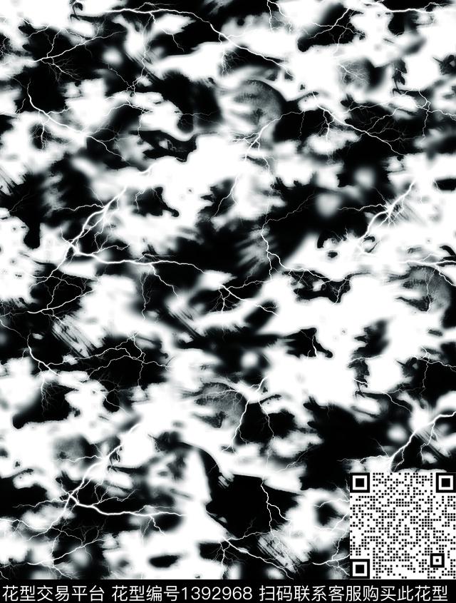 水墨闪电.jpg - 1392968 - 几何 时尚 黑白花型 - 数码印花花型 － 男装花型设计 － 瓦栏