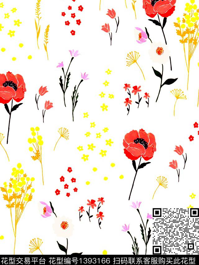 花卉欧美印花数码印花花型下载（图片编号: 1393166） - 瓦栏（Walan）