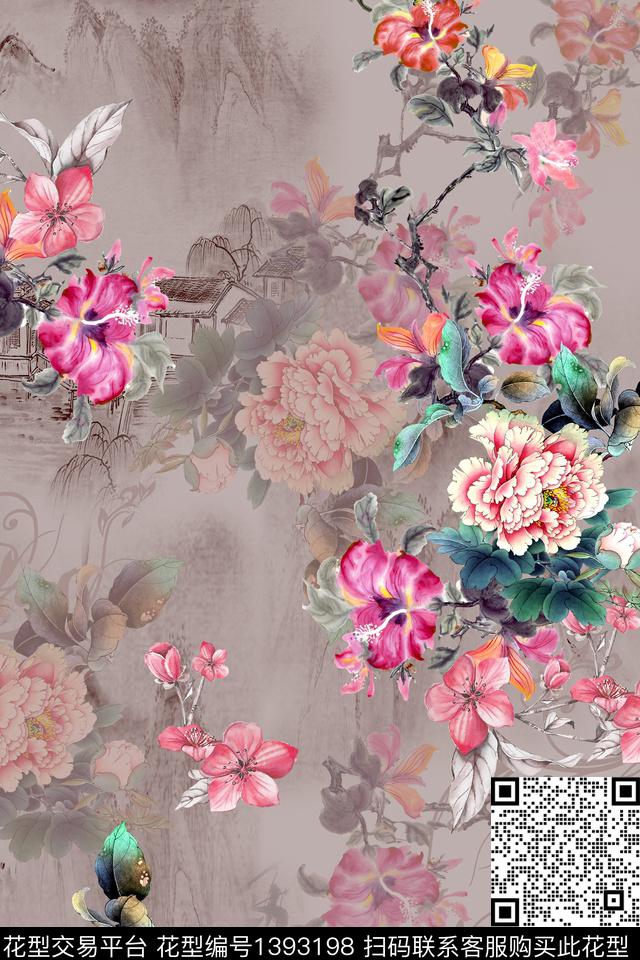 香云纱旗袍中国风数码印花花型下载（图片编号: 1393198） - 瓦栏（Walan）
