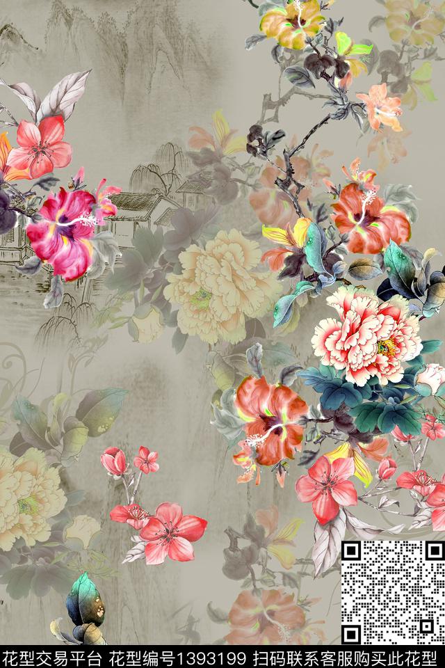香云纱旗袍中国风数码印花花型下载（图片编号: 1393199） - 瓦栏（Walan）