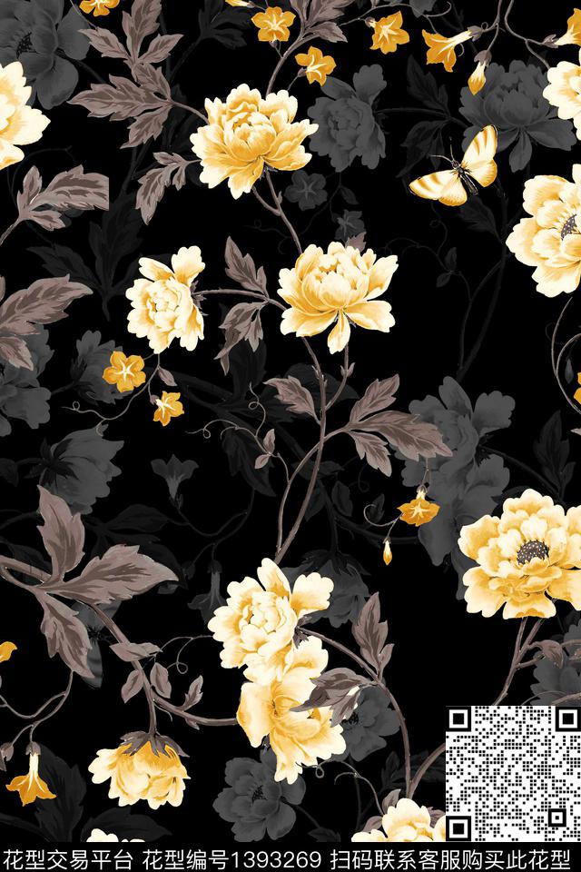 P620.jpg - 1393269 - 黑底花卉 花卉 大牌风 - 数码印花花型 － 女装花型设计 － 瓦栏