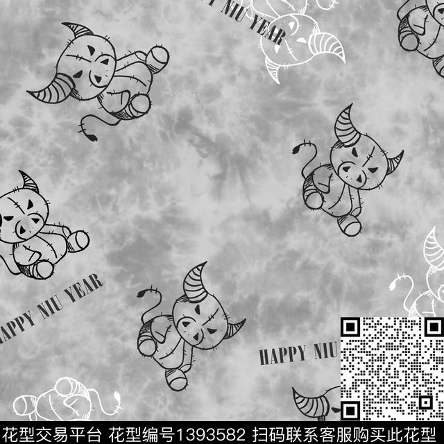 happy niu year.jpg - 1393582 - 时尚 字母 男装 - 传统印花花型 － 男装花型设计 － 瓦栏