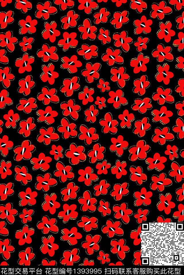 红花.jpg - 1393995 - 涂鸦 简约 花卉 - 数码印花花型 － 女装花型设计 － 瓦栏