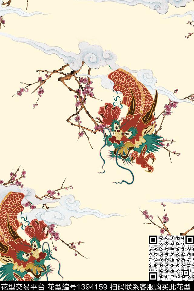 qx1437.jpg - 1394159 - 定位花 中国 国潮 - 数码印花花型 － 女装花型设计 － 瓦栏