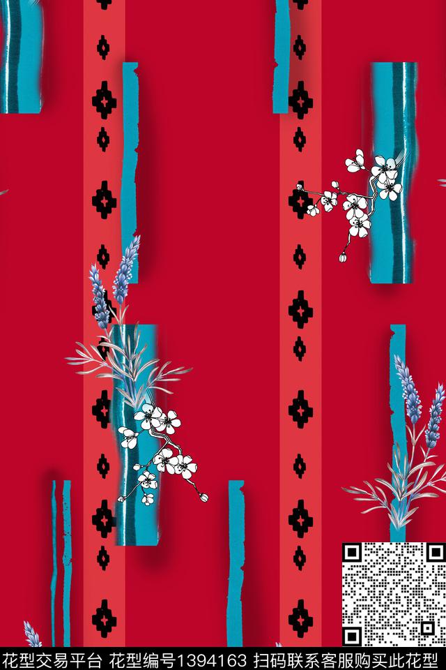 qx1441.jpg - 1394163 - 几何 花卉 条纹 - 数码印花花型 － 女装花型设计 － 瓦栏