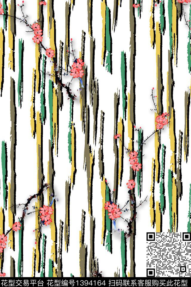 qx1442.jpg - 1394164 - 几何 花卉 条纹 - 数码印花花型 － 女装花型设计 － 瓦栏