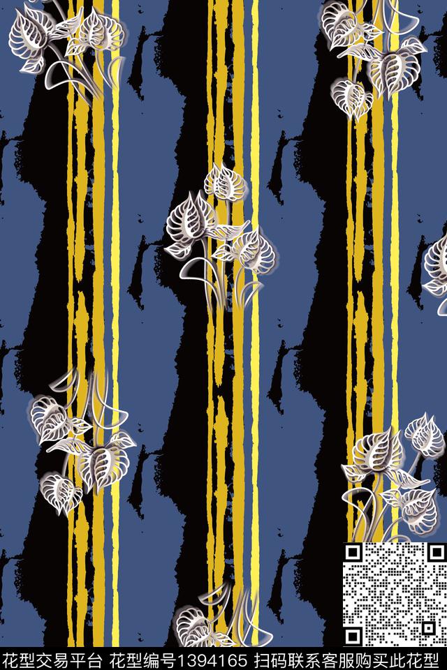 qx1443.jpg - 1394165 - 几何 花卉 条纹 - 数码印花花型 － 女装花型设计 － 瓦栏