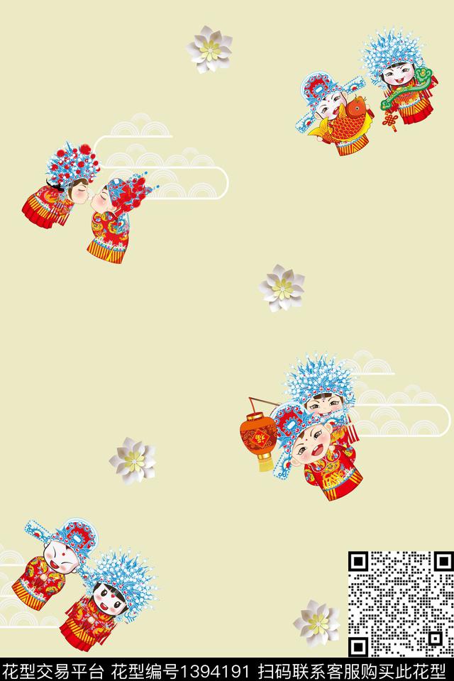 qx1473.jpg - 1394191 - 年轻女性 卡通 中国 - 数码印花花型 － 女装花型设计 － 瓦栏